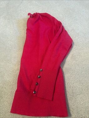 Magenta Long Sleeve Sweater with Button Cuff